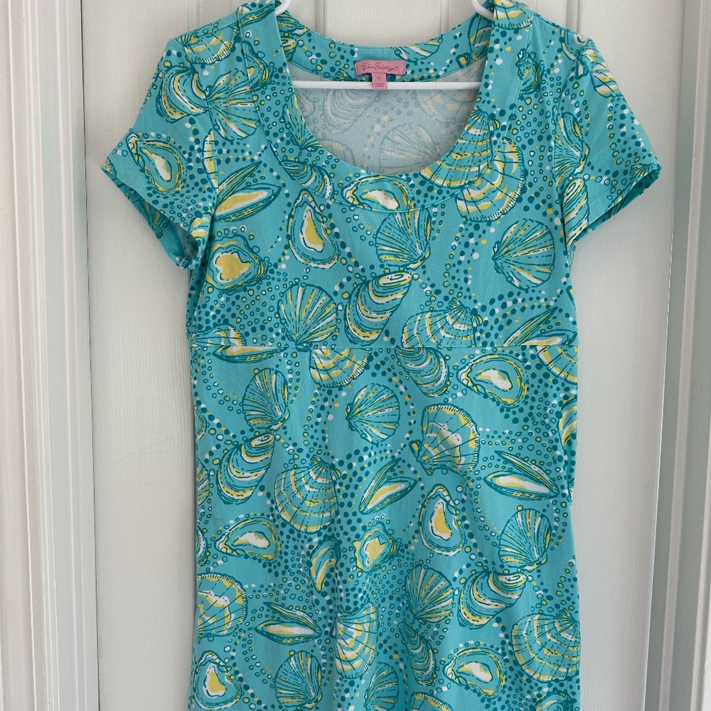 Lilly Pulitzer Dress Aqua & Yellow Sea Shells Print Size Small